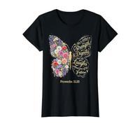 She is Clothed with Strength & Dignity Bible Proverbs 31:25 T-Shirt Graphique avec Valeur, Femme, Noir, M
