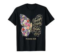She is Clothed with Strength & Dignity Bible Proverbs 31:25 T-Shirt Graphique avec Valeur, Homme, Noir, XL