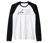 She is Me I am She Is Strong Brave Fierce T-shirt pour femme Manche Raglan