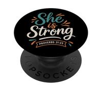 She is Strong Proverbs 31 25 - Verset biblique Vintage chrétien PopSockets PopGrip Adhésif