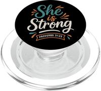 She is Strong Proverbs 31 25 - Verset biblique Vintage chrétien PopSockets PopGrip pour MagSafe