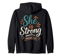 She is Strong Proverbs 31 25 - Verset biblique Vintage chrétien Sweat à Capuche