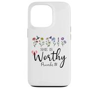 She is Worthy Proverbs 31 Christian Bible Verse God Quote Coque pour iPhone 13 Pro