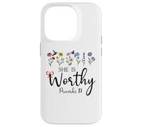 She is Worthy Proverbs 31 Christian Bible Verse God Quote Coque pour iPhone 14 Pro