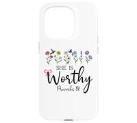 She is Worthy Proverbs 31 Christian Bible Verse God Quote Coque pour iPhone 15 Pro
