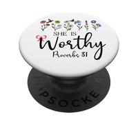 She is Worthy Proverbs 31 Christian Bible Verse God Quote PopSockets PopGrip Adhésif