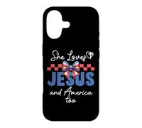 She Loves Jesus & America Too Girls Christian American Flag Coque pour iPhone 17