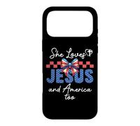 She Loves Jesus & America Too Girls Christian American Flag Coque pour iPhone 17 Pro Max