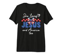 She Loves Jesus & America Too Girls Christian American Flag T-Shirt Haut de Gamme