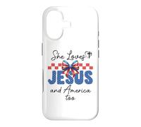 She Loves Jesus & America Too Women Christian American Flag Coque pour iPhone 17
