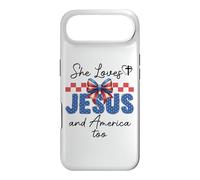 She Loves Jesus & America Too Women Christian American Flag Coque pour iPhone Air