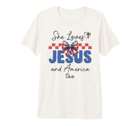 She Loves Jesus & America Too Women Christian American Flag T-Shirt Haut de Gamme