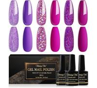 She Purple Semi-Permanent Nail Polish, 6 Colours Purple Pink-Dark Purple Glitter UV Gel Semi Permanent Soak Off pur VERNIS A ONGLES
