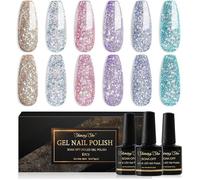 She Semi-Permanent Glitter Nail Polish, 6 Colours Glitter Gold, Silver, Purple, Blue Gel Nail Polish Soak Off Multi VERNIS A ONGLES
