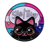 She/They Pronouns Broche en métal en forme de chat noir arc-en-ciel pour défilés de fierté ou usage quotidien