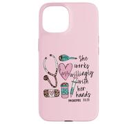 She Works Willingly with Her Hands for Pink Nurse Girlfriend Coque pour iPhone 15