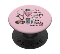 She Works Willingly with Her Hands for Pink Nurse Girlfriend PopSockets PopGrip Adhésif
