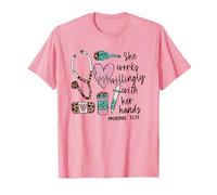 She Works Willingly with Her Hands for Pink Nurse Girlfriend T-Shirt