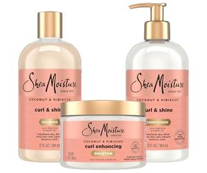 Shea Moisture Coconut & Hibiscus Curl TRIO: Includes Curl & Shine Shampoo, Curl & Shine CONDITIONER, Curl Enhancing Smoothie by Shea Moisture