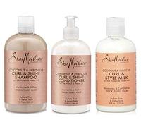 Shea Moisture - Lot de 3 soins Curl & Shine à la coco et à l'hibiscus - cheveux bouclés - shampoing/après-shampoing/lait coiffant