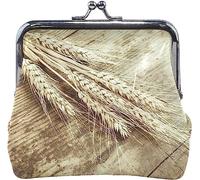 Sheaf of Wheat on Dark Wooden Pouch Small Wallet - Kiss-Lock Change Coin Purse Wallets for Women Girl
