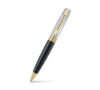 Sheaffer Stylo à bille 300 Corps noir mat gravé E9347, capuchon chromé brillant, bordures PVD dorées