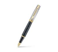 Sheaffer 300 Stylo plume | Corps noir mat gravé E9347 et capuchon chromé brillant avec bordures PVD dorées | Pointe fine | Stylo plume de qualité supérieure