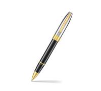 Sheaffer Legacy 9065 Stylo à bille noire bicolore avec bordures dorées PVD 14 carats, pochette en cuir personnalisée et coffret cadeau de luxe