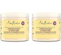 SheaMoisture Après-shampooing sans rinçage Strengthen & Restore pour les cheveux bouclés, traités chimiquement ou coiffés à chaud Huile de ricin noir de Jamaïque 2 x 431 ml