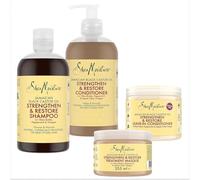 SheaMoisture Set - Huile de Ricin Noir de Jamaïque Shampooing 1 x 384 ml, Après-shampooing 1 x 384 ml, Masque de traitement 1 x 355 ml, Après-shampooing sans rinçage 1 x 431 ml