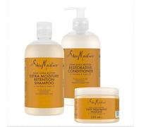 SheaMoisture Shampooing, Après-shampooing et Masque de Traitement en Profondeur pour cheveux abîmés Beurre de Karité Brut Shampooing 1x384 ml, Après-shampooing 1x384 ml, Masque de traitement 1x355 ml