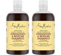 Sheamoisture Shampooing Strengthen & Restore Hydratation Ultime Pour Les Cheveux Naturels, Traités Chimiquement Ou Coiffés À Chaud Huile De Ricin Noir De Jamaïque 2 X 384 Ml[Z1177]