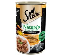 SHEBA 400 g Nature's Collection en boîte avec de la dinde, des cœurs de volaille et de l'huile de poisson avec des carottes dans une garniture en terre cuite
