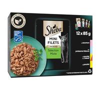 SHEBA Mini Filets Volaille, Sachet Chat en Sauce, Lot de 48 Sachets Fraîcheur (4 Packs de 12x85g), 4 Variétés, Nourriture Humide Pour Chat Adulte, Repas Chat Complet et Équilibré