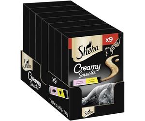 Sheba Creamy Snacks - Friandise crémeuse pour Chat au Poulet et au Saumon - Bâtonnets Pratiques à lécher à la Main - 7 x 9 x 12 g
