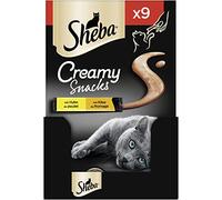 Sheba Creamy Snacks - Friandise crémeuse pour Chat avec Poulet et Fromage - Bâtonnets Pratiques à lécher à la Main - 7 x 9 x 12 g