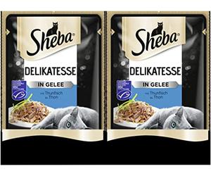 Sheba Délicatesse en gelée - Nourriture pour Chat de qualité supérieure en 24 sachets de Thon pour Chats Adultes - Aliment Complet - Lot de 2 (2 x 12 sachets de 85 g)