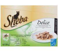 Sheba Délice 12 Sachets Fraîcheur Sélection aux Viandes et aux Poissons en Sauce pour Chat 85 g