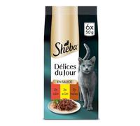 SHEBA Délices du Jour Set de 12 x 6 Sachets Fraîcheur aux Viandes en Sauce pour Chat 50 g