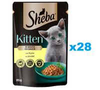 SHEBA Kitten sachet 28x85 g nourriture complète humide pour chatons avec morceaux de poulet en sauce
