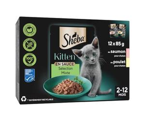 SHEBA® Kitten Sélection Mixte en Sauce sachets fraîcheur pour Chaton/Kitten 2 variétés 12x85g