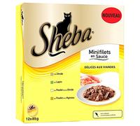 Sheba - Mini Filets en Sauce Délices aux Viandes pour Chat - 12x85g (Packaging may vary )