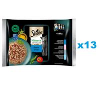 SHEBA Nature's Collection Fish Flavours 52x85 g nourriture complète humide pour chats adultes en morceaux de sauce avec du thon, du saumon, du cabillaud, du poisson de mer