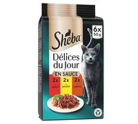 Sheba - Pâtée en Sauce Saveurs Poulet, Bœuf & Agneau, Texture Fondante et Gourmande (6 sachets) - Le Lot De 4