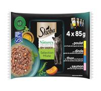Sheba - Pâtée Gourmande en Sauce pour Chat Adulte, Saveurs Poulet, Dinde, Thon & Saumon (4 Sachets Fraîcheur) - Lot de 4 - Vendu par Lot
