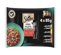 Sheba - Pâtée Mini Filets en Sauce Saveurs Poulet, Bœuf, Agneau et Dinde, Collection Gourmande (4 Sachets Fraîcheur) - Le Lot De 4