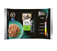SHEBA sachet Fine Flakes in Jelly - nourriture humide pour chats en gelée (avec poisson blanc, avec saumon, avec dinde, avec poulet) 4x85g
