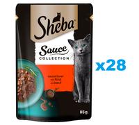 SHEBA Sauce Collection Juicy Flavours sachet 28x85 g nourriture complète humide pour chats adultes morceaux de bœuf en sauce