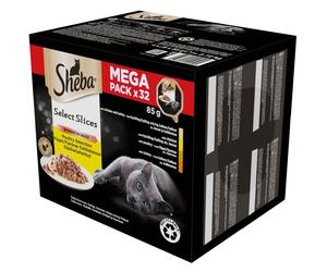 SHEBA Select Slices in Gravy Saveurs mixtes de volaille en sauce volaille, poulet et dinde 32x85g