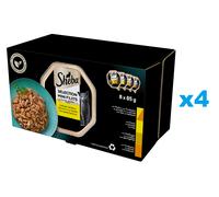 SHEBA Selection Poultry Flavours plateaux 32x85 g nourriture complète humide pour chats adultes en sauce avec du poulet et de la dinde, poulet, volaille, dinde